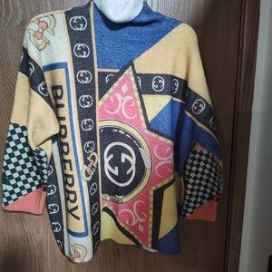 Burberry Colorful Graphic Turtleneck Sweater